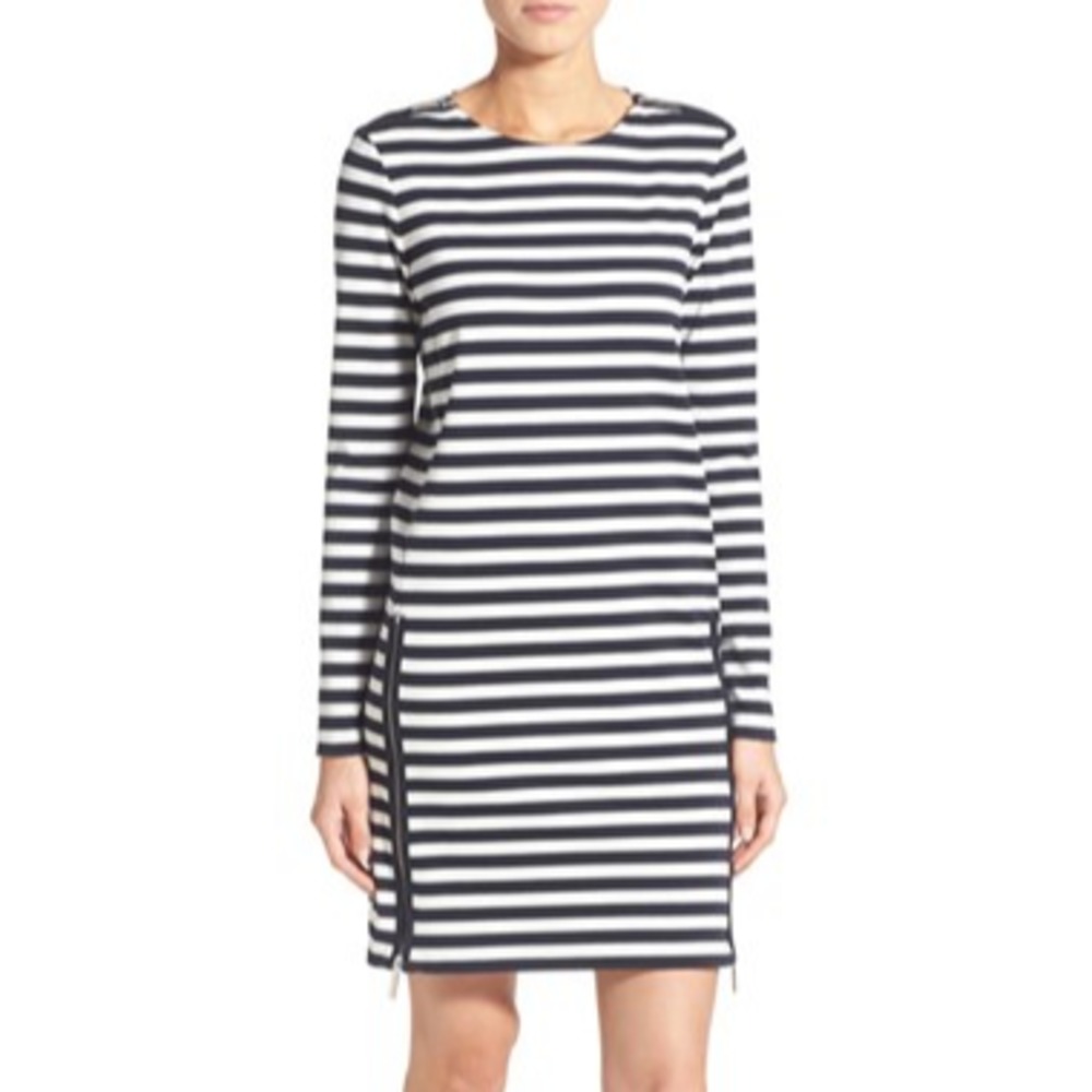 Michael Kors Zip Detail Stripe Ponte Shift Dress